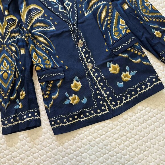 NWOT Farm Rio unisex Blue Pineapple Ikat Blazer Size L 100% Cotton - Picture 8 of 16